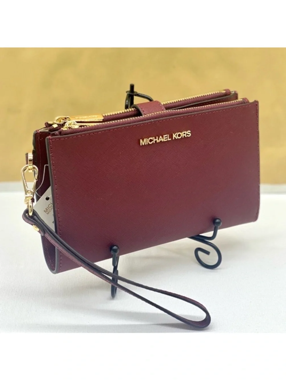 Michael Kors DoubleZip Wallet Wristlet Phone Case Dark Cherry